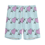 Pink Heartbeat Pattern Print Men's Sports Shorts