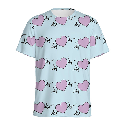 Pink Heartbeat Pattern Print Men's Sports T-Shirt