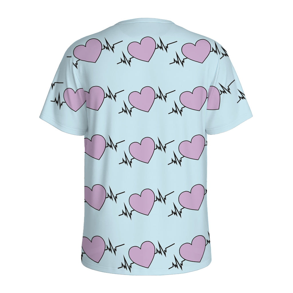 Pink Heartbeat Pattern Print Men's Sports T-Shirt