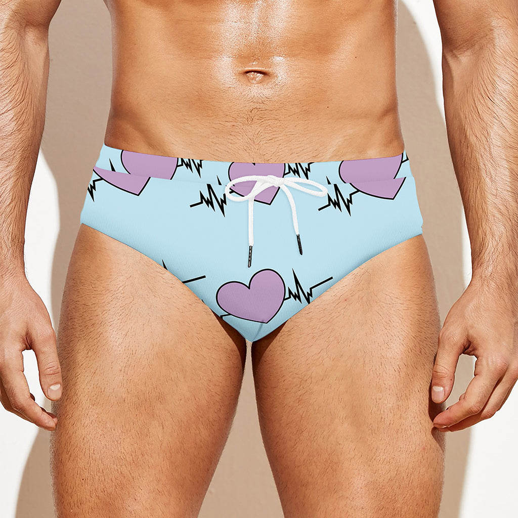 Pink Heartbeat Pattern Print Men's Swim Briefs