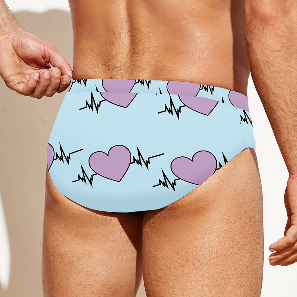 Pink Heartbeat Pattern Print Men's Swim Briefs