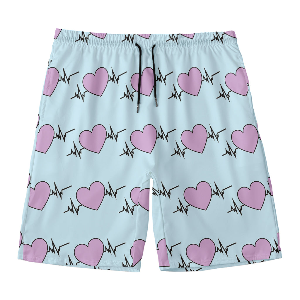 Pink Heartbeat Pattern Print Men's Swim Trunks