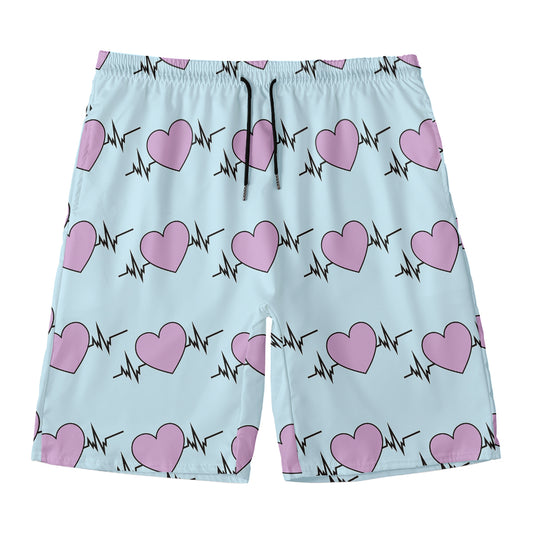 Pink Heartbeat Pattern Print Men's Swim Trunks