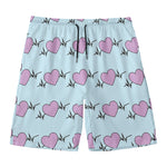 Pink Heartbeat Pattern Print Men's Swim Trunks