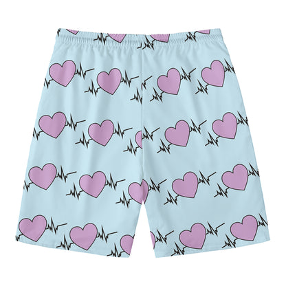 Pink Heartbeat Pattern Print Men's Swim Trunks