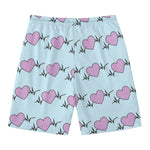 Pink Heartbeat Pattern Print Men's Swim Trunks