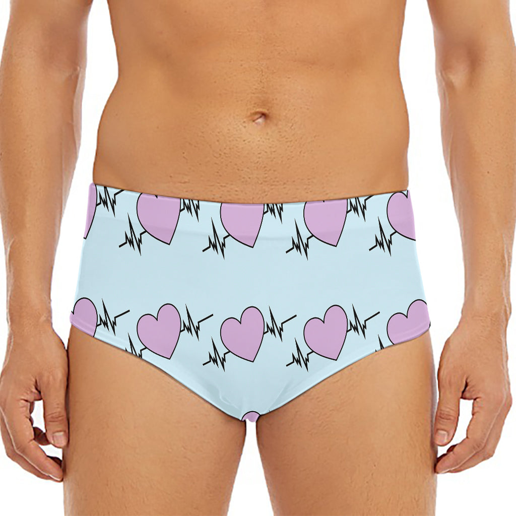 Pink Heartbeat Pattern Print Men's Triangle Swim Briefs
