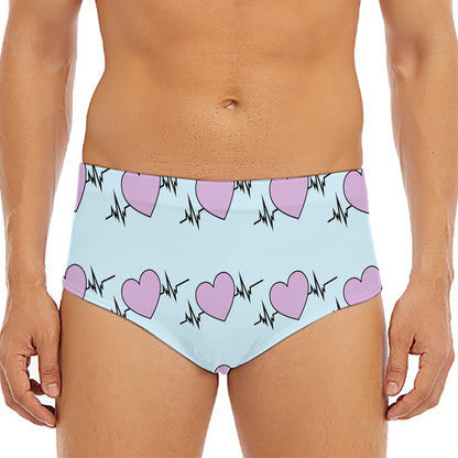 Pink Heartbeat Pattern Print Men's Triangle Swim Briefs