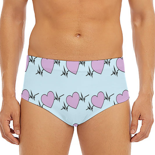 Pink Heartbeat Pattern Print Men's Triangle Swim Briefs