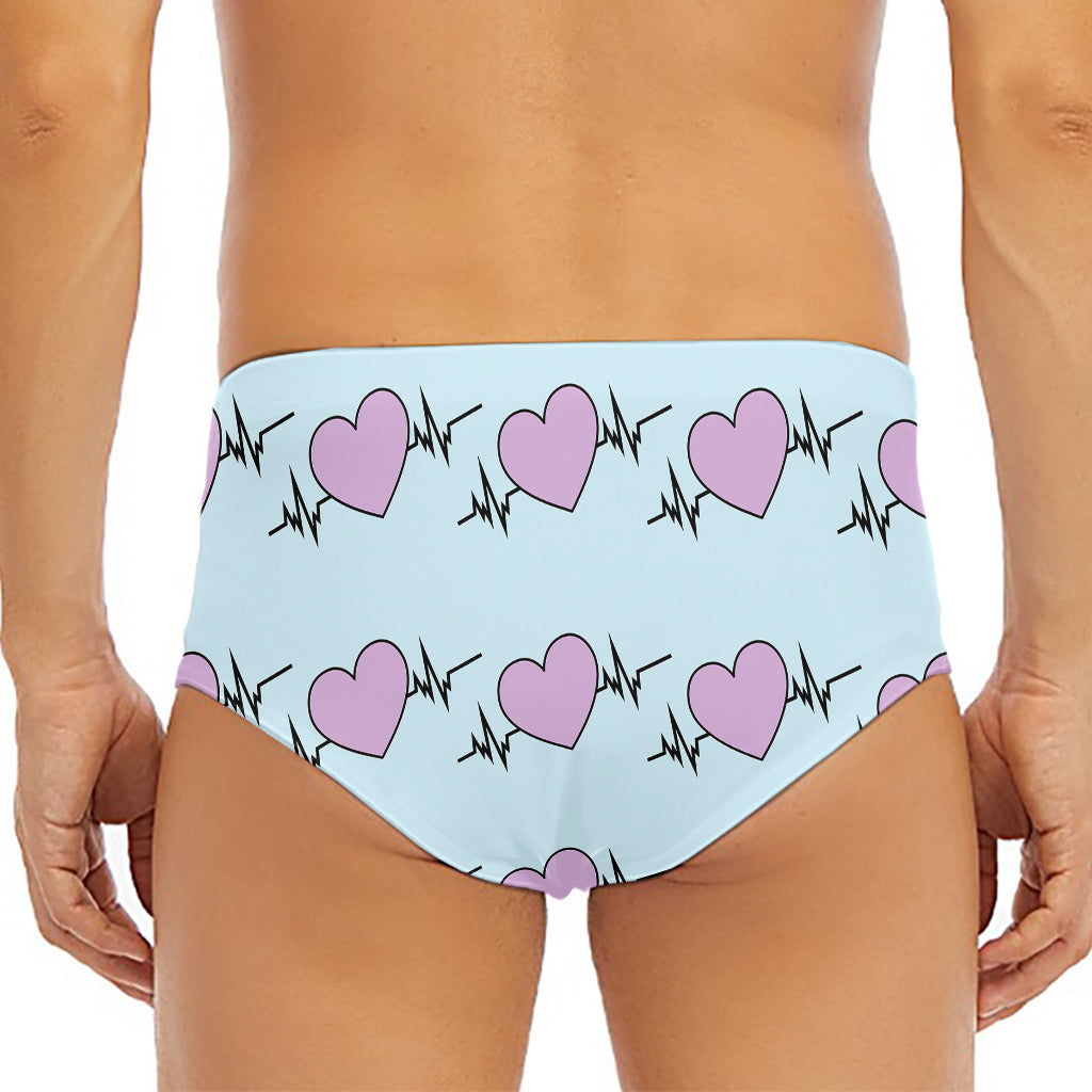 Pink Heartbeat Pattern Print Men's Triangle Swim Briefs