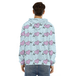 Pink Heartbeat Pattern Print Men's Velvet Pullover Hoodie