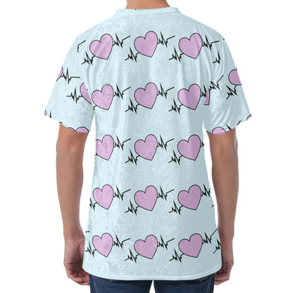 Pink Heartbeat Pattern Print Men's Velvet T-Shirt