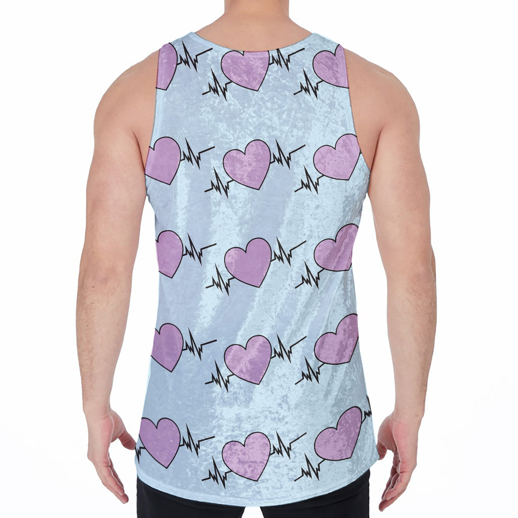 Pink Heartbeat Pattern Print Men's Velvet Tank Top