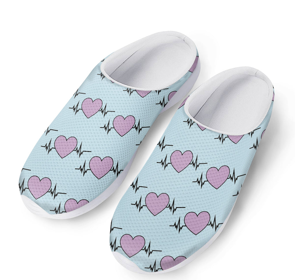 Pink Heartbeat Pattern Print Mesh Casual Shoes
