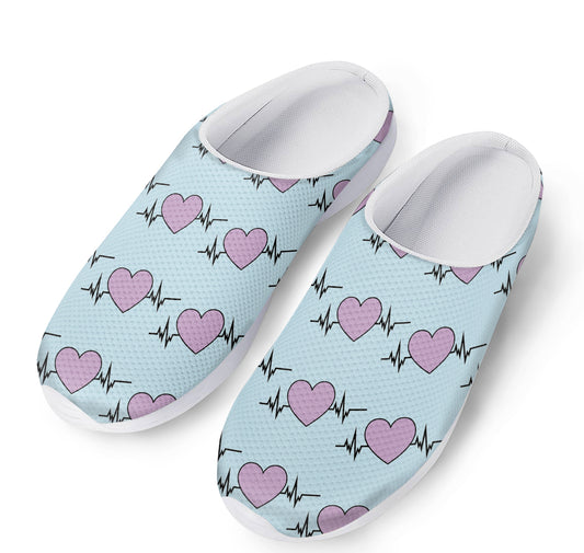 Pink Heartbeat Pattern Print Mesh Casual Shoes