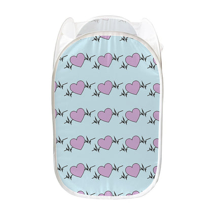 Pink Heartbeat Pattern Print Mesh Laundry Hamper