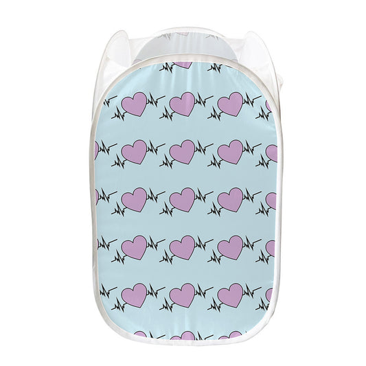 Pink Heartbeat Pattern Print Mesh Laundry Hamper