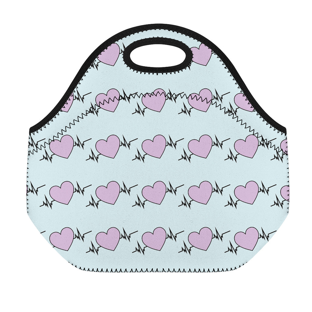 Pink Heartbeat Pattern Print Neoprene Lunch Bag