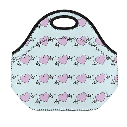Pink Heartbeat Pattern Print Neoprene Lunch Bag