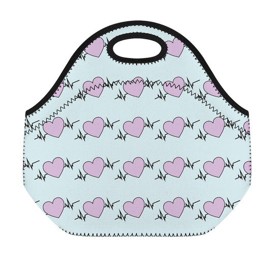 Pink Heartbeat Pattern Print Neoprene Lunch Bag