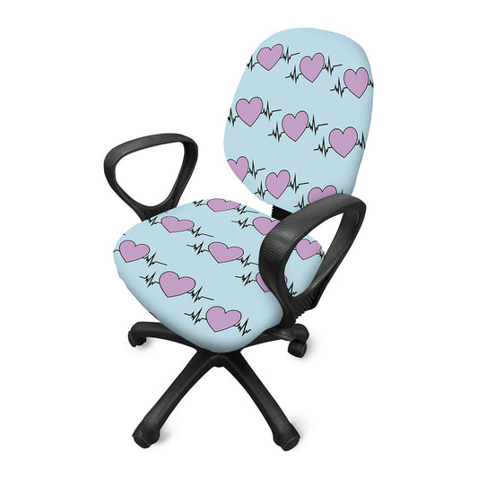 Pink Heartbeat Pattern Print Office Chair Cover