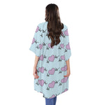 Pink Heartbeat Pattern Print Open Front Beach Cover Up