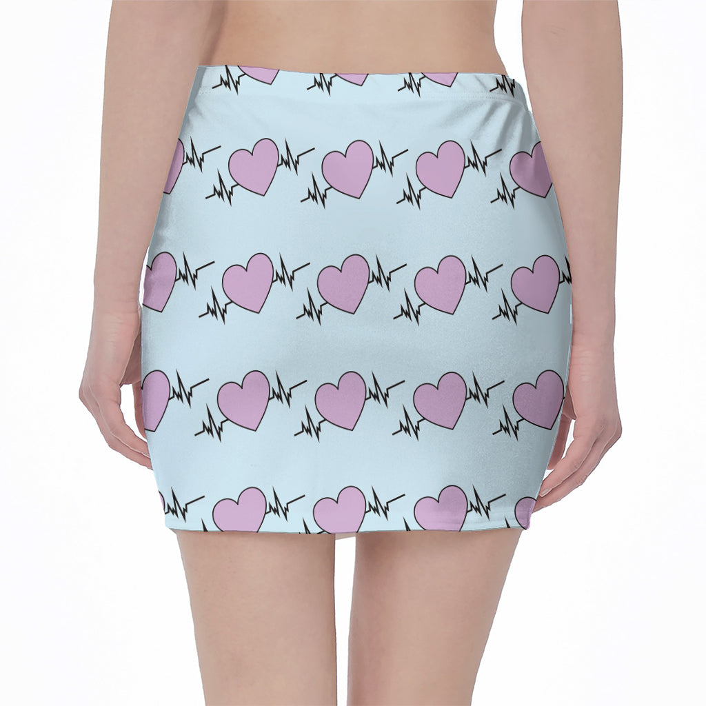 Pink Heartbeat Pattern Print Pencil Mini Skirt