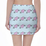 Pink Heartbeat Pattern Print Pencil Mini Skirt