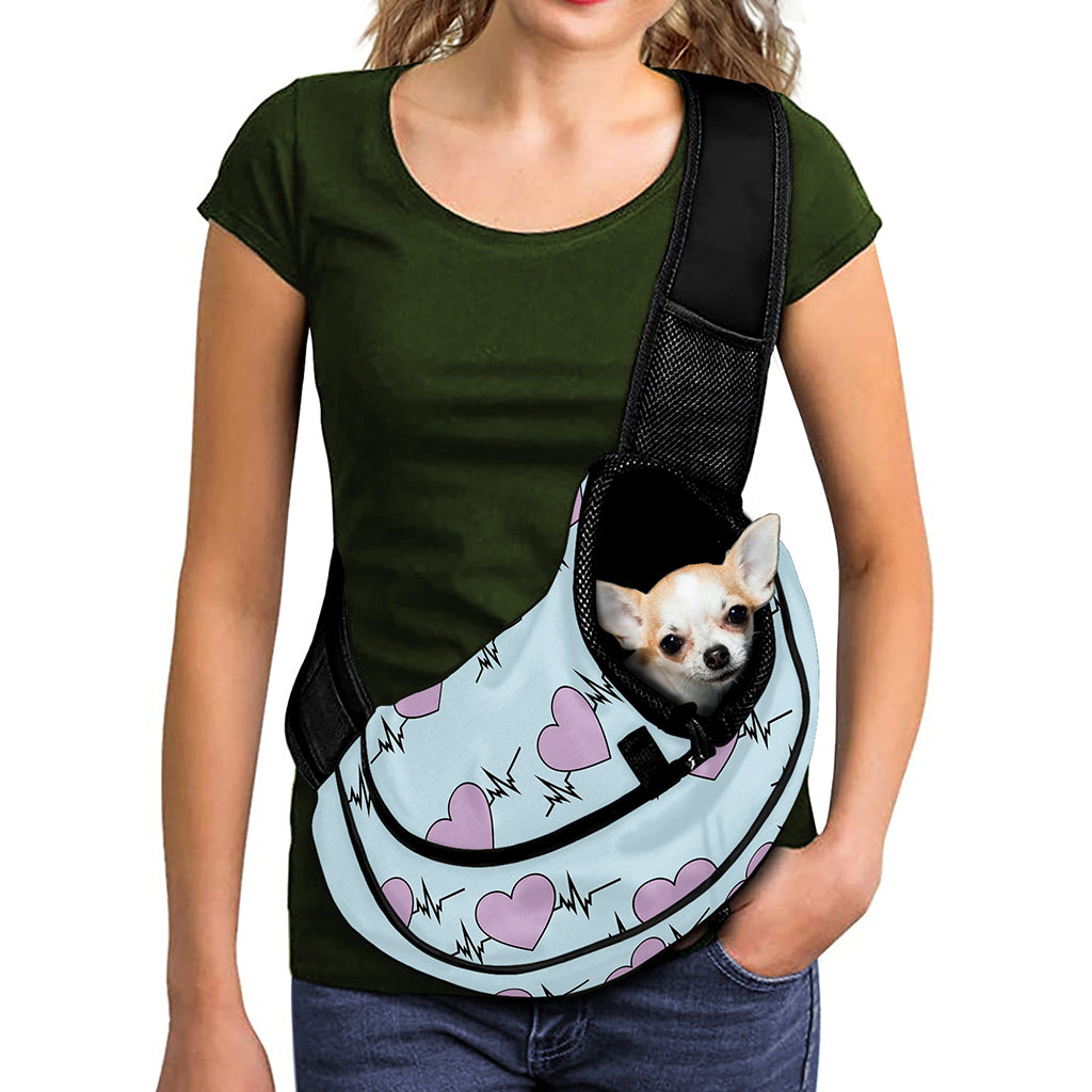 Pink Heartbeat Pattern Print Pet Sling Carrier