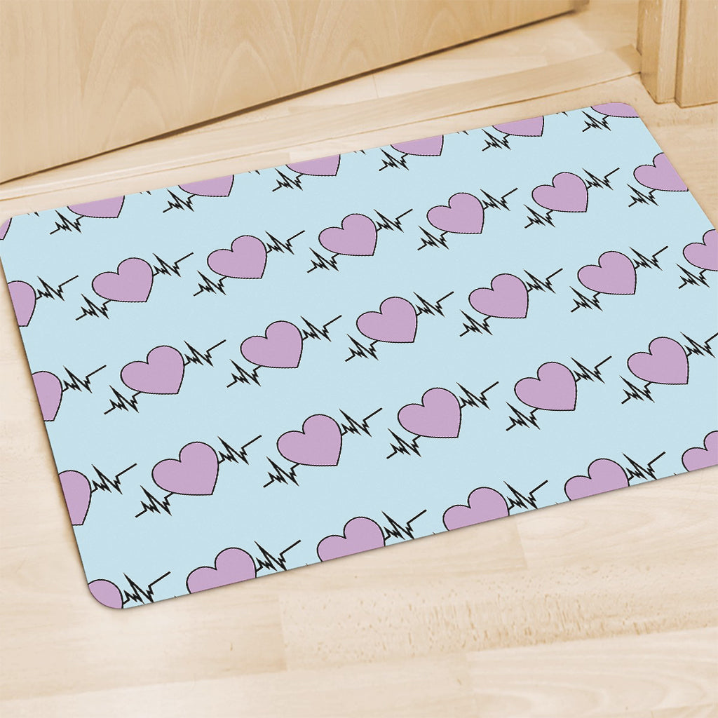 Pink Heartbeat Pattern Print Polyester Doormat