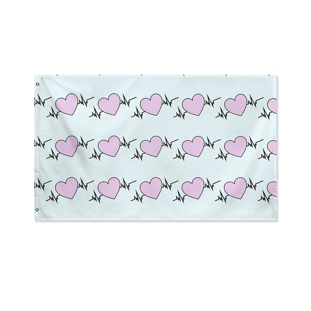 Pink Heartbeat Pattern Print Polyester Flag