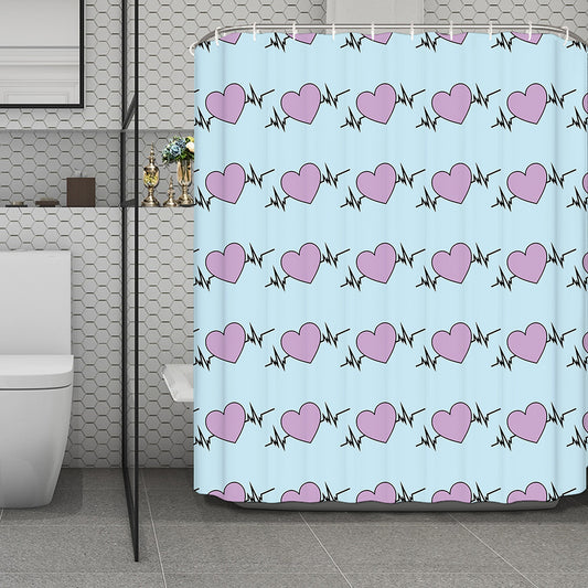 Pink Heartbeat Pattern Print Polyester Shower Curtain