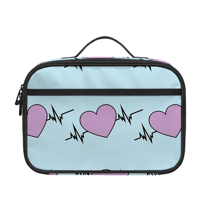 Pink Heartbeat Pattern Print Portable Lunch Bag
