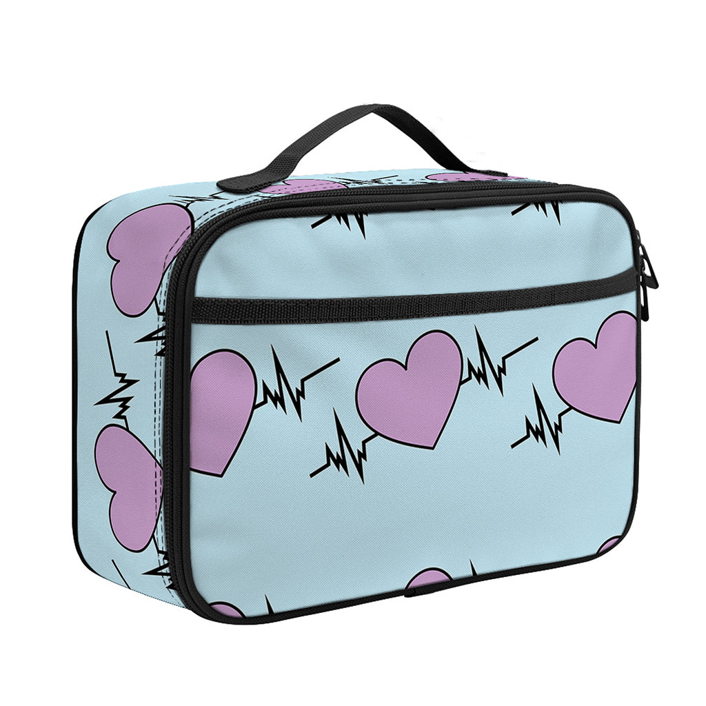 Pink Heartbeat Pattern Print Portable Lunch Bag