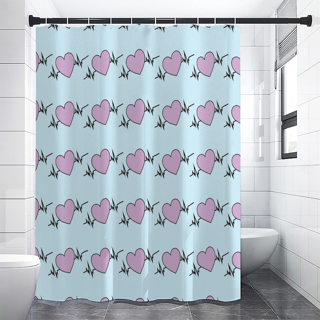 Pink Heartbeat Pattern Print Premium Shower Curtain