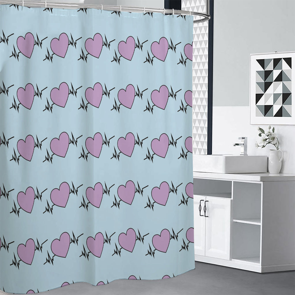Pink Heartbeat Pattern Print Premium Shower Curtain
