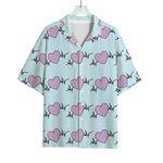 Pink Heartbeat Pattern Print Rayon Hawaiian Shirt