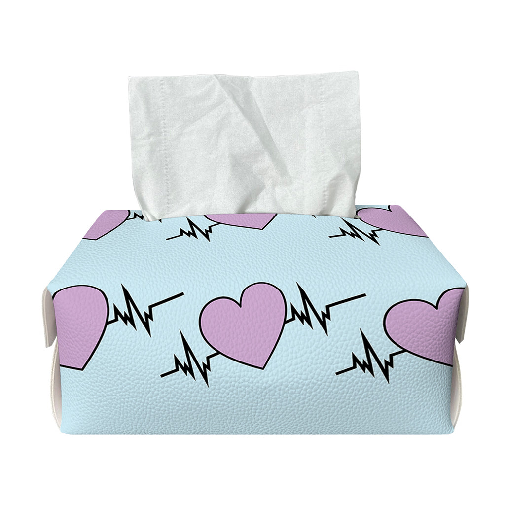 Pink Heartbeat Pattern Print Rectangle Tissue Box Cover