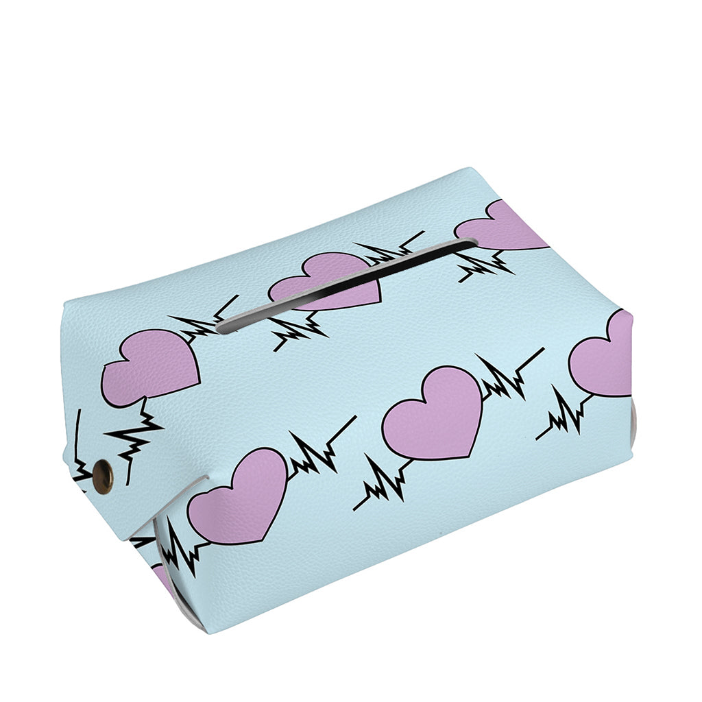 Pink Heartbeat Pattern Print Rectangle Tissue Box Cover