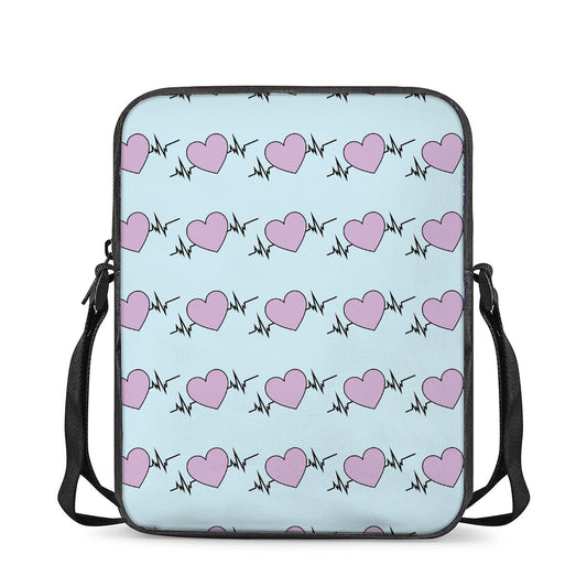 Pink Heartbeat Pattern Print Rectangular Crossbody Bag