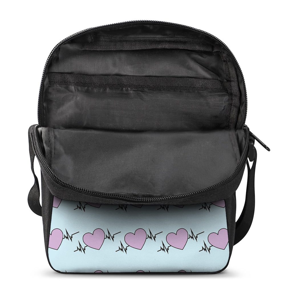 Pink Heartbeat Pattern Print Rectangular Crossbody Bag