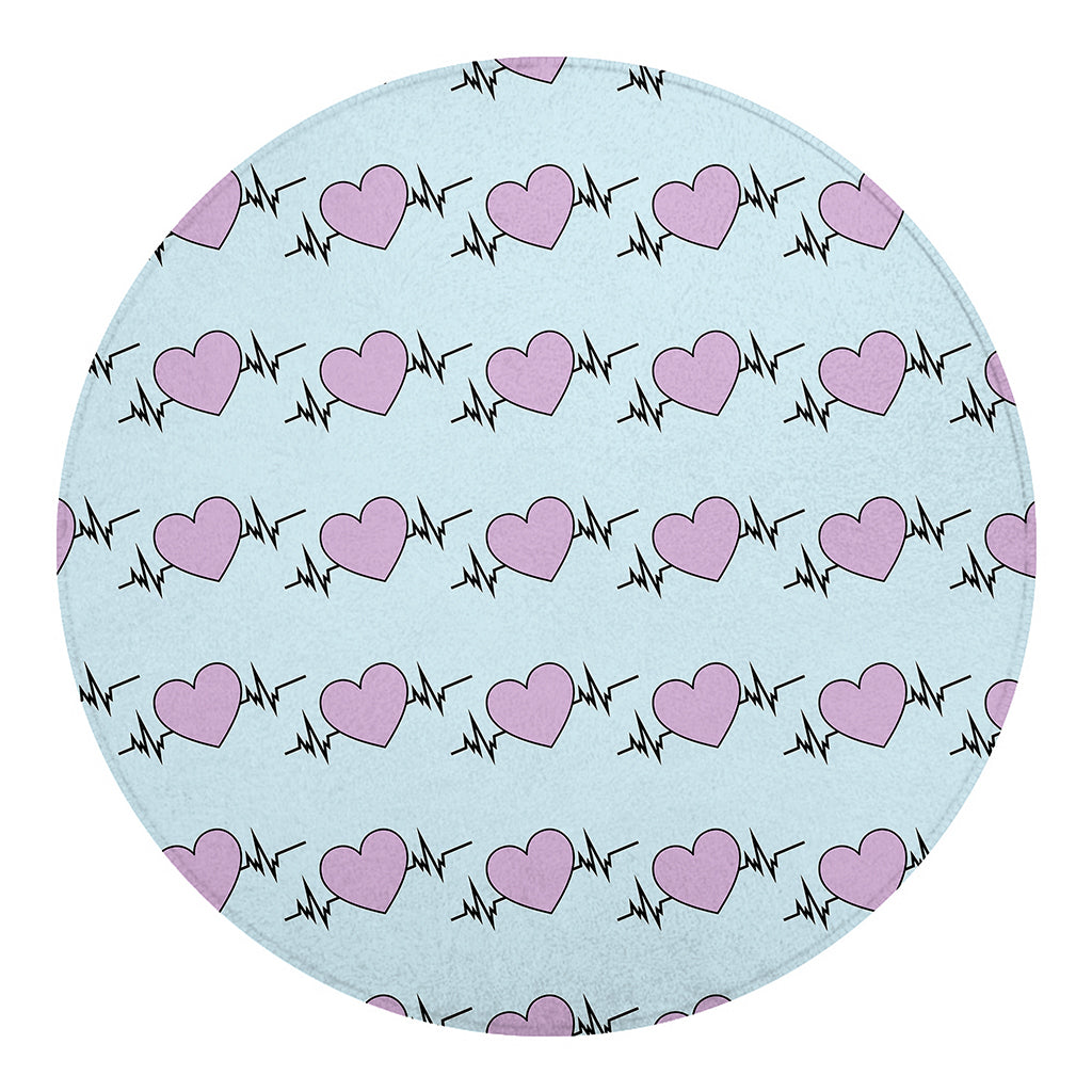 Pink Heartbeat Pattern Print Round Blanket