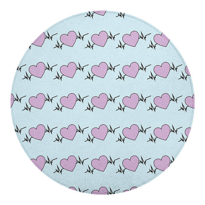 Pink Heartbeat Pattern Print Round Blanket