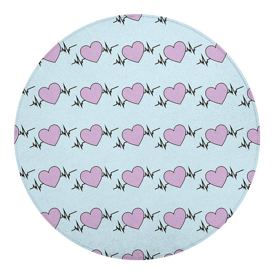 Pink Heartbeat Pattern Print Round Blanket