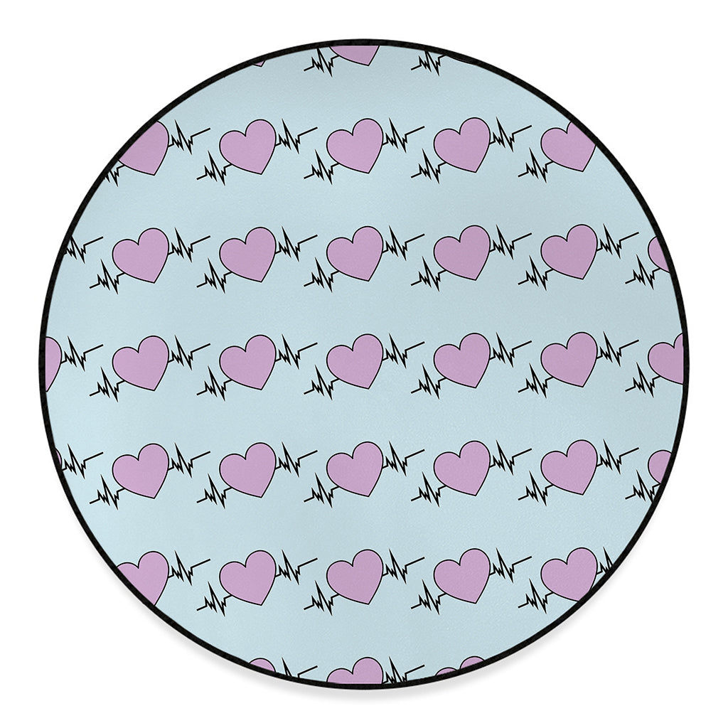 Pink Heartbeat Pattern Print Round Floor Mat