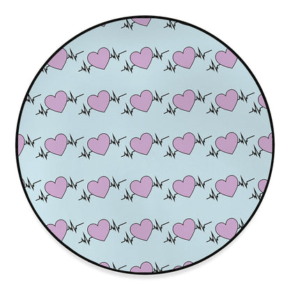 Pink Heartbeat Pattern Print Round Floor Mat