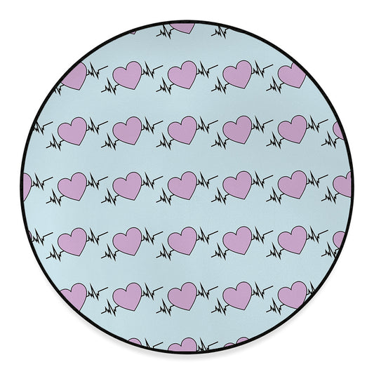 Pink Heartbeat Pattern Print Round Floor Mat