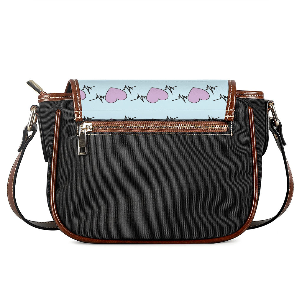 Pink Heartbeat Pattern Print Saddle Bag