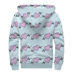 Pink Heartbeat Pattern Print Sherpa Lined Zip Up Hoodie