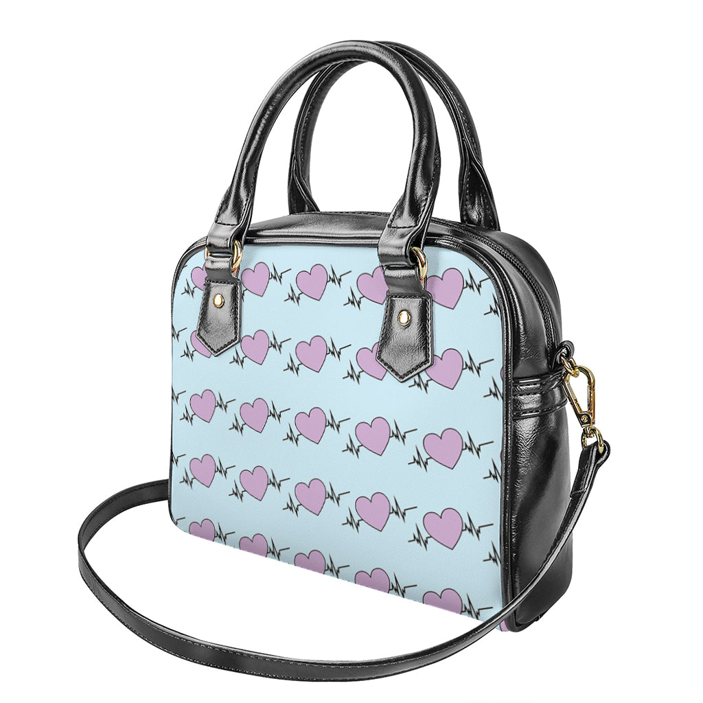 Pink Heartbeat Pattern Print Shoulder Handbag